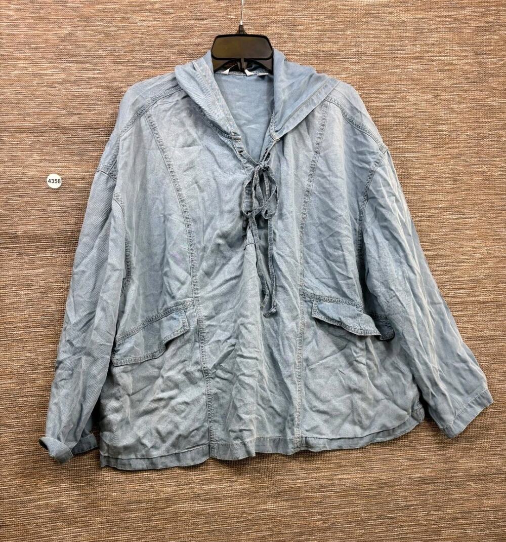 Peace Love World Denim Long Sleeve Lace Up Hoodie Womens Size XL Light Wash NEW